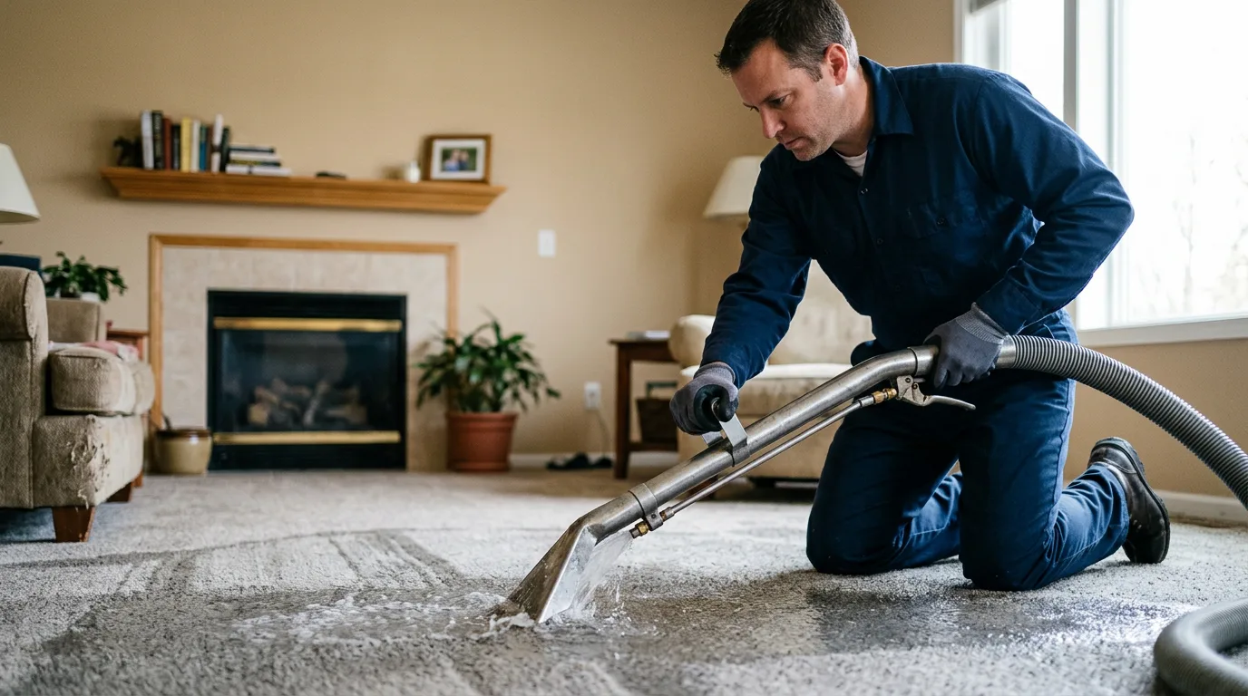 Water damage restoration technician working near Worthington, OH